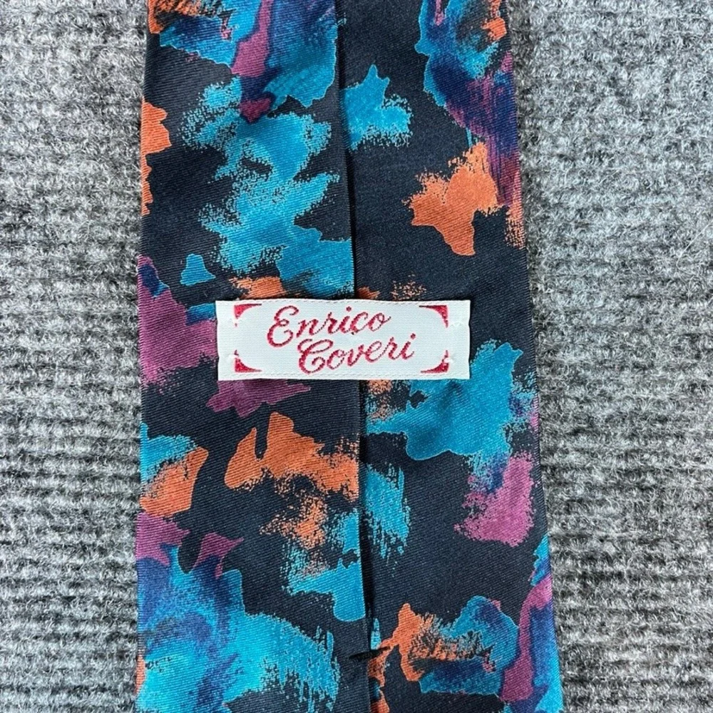 Enrico Coveri Mens Silk Tie Abstract Painterly Splash Teal Purple Orange USA